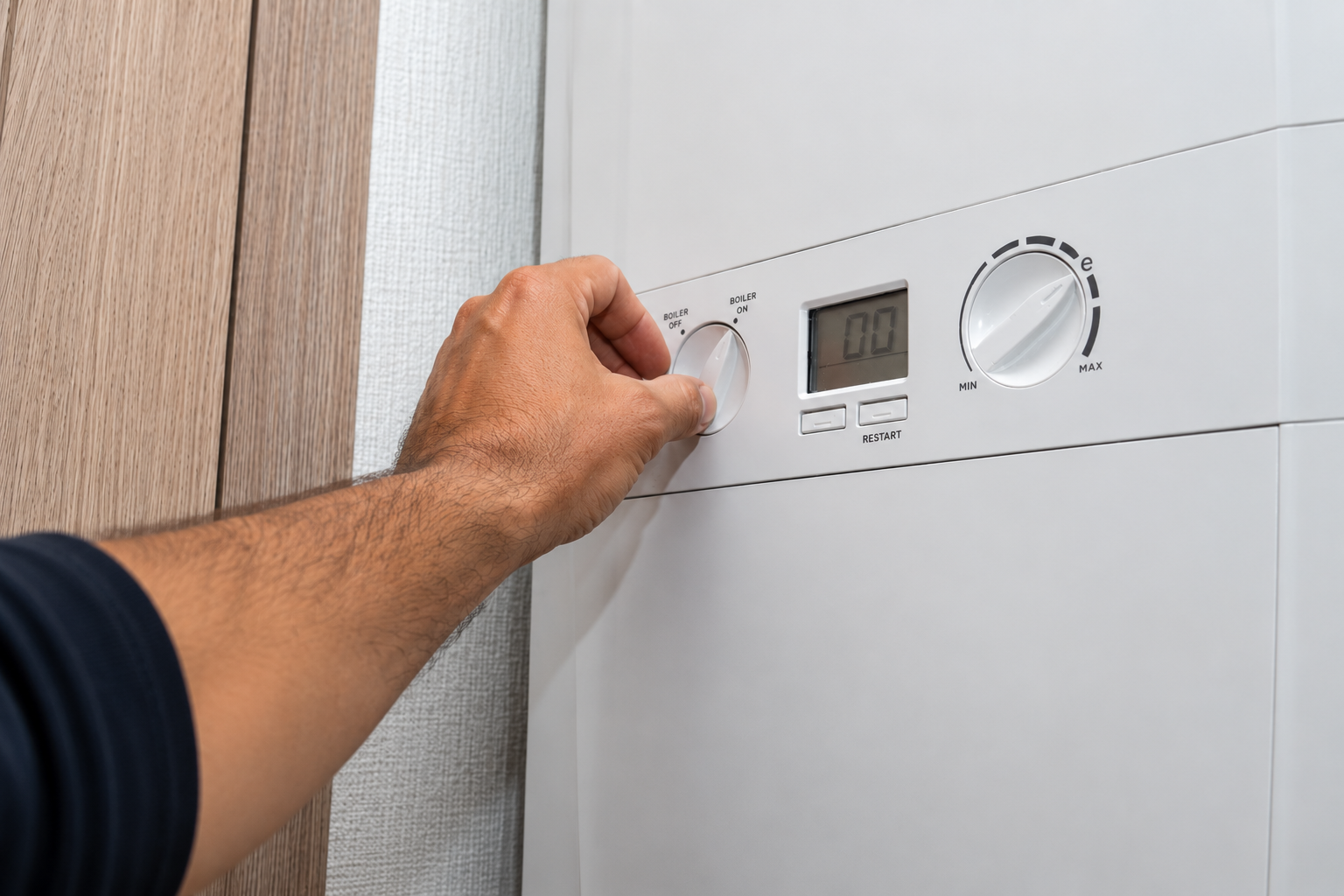 Close-up of a gas boiler being inspected